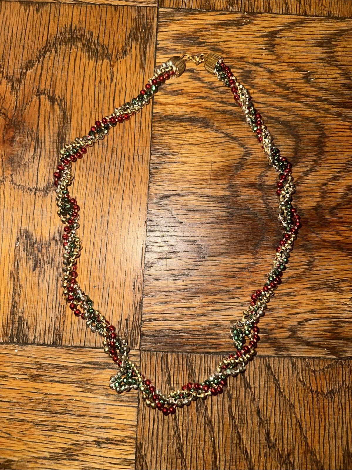 Women’s White, Blue And Gold Twisted Beaded Necklace And Earrings
