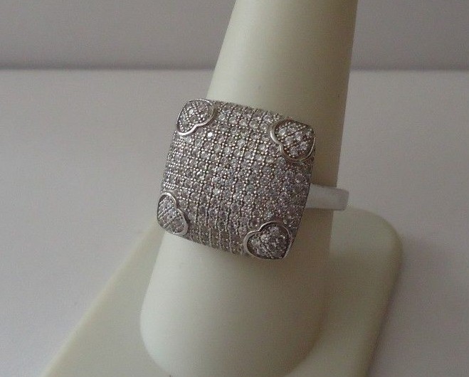 925 STERLING SILVER RING HEART SQUARE FACE W/MICRO PAVE SETTING/ SZ 5 TO 9