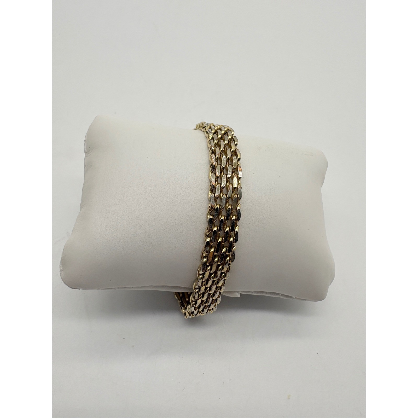 Vintage Gold Tone Multi Strand Mesh Chain Bracelet 7.25 Inch Fold Over Clasp