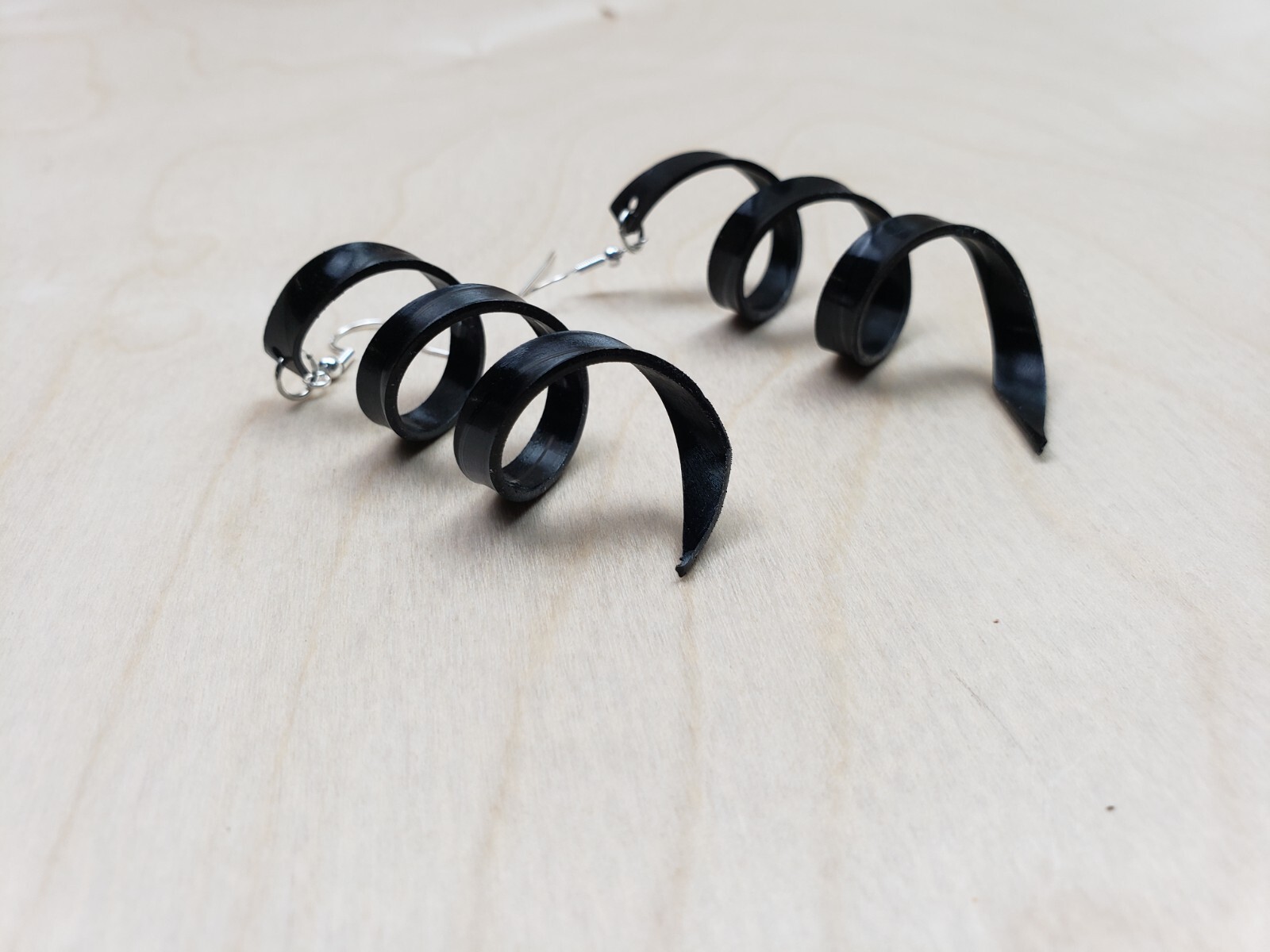 Repurposed Record Earrings Spiral Ribbon Artsy Made From Vintage Music LP Albums