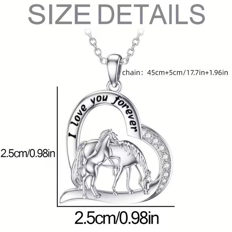 Elegant Heart-Shaped Horse Pendant Necklace with “I Love You Forever gift box
