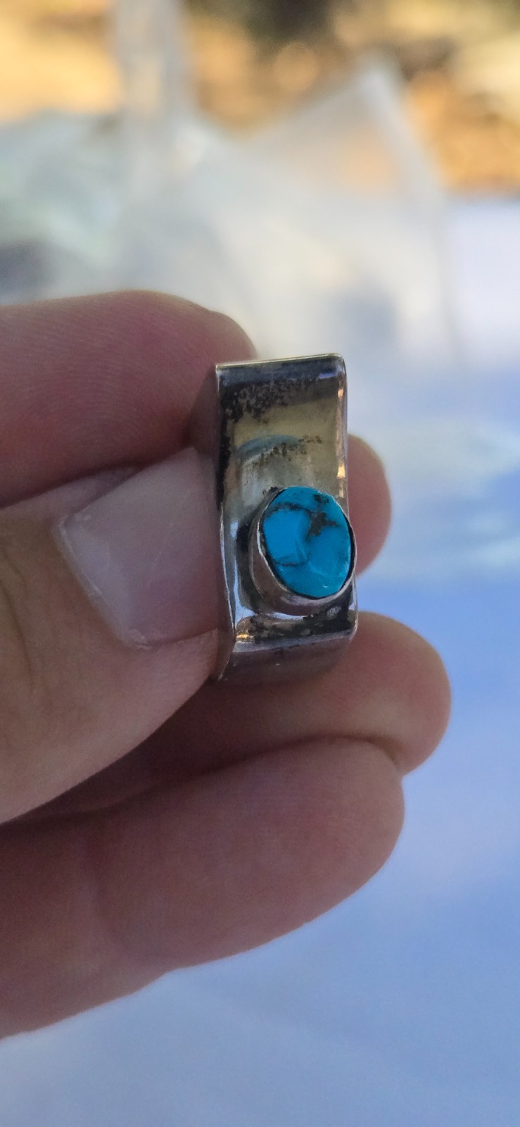 Old Pawn Southwest Native Style Sterling Silver 925 Turquoise Ring Size US 7