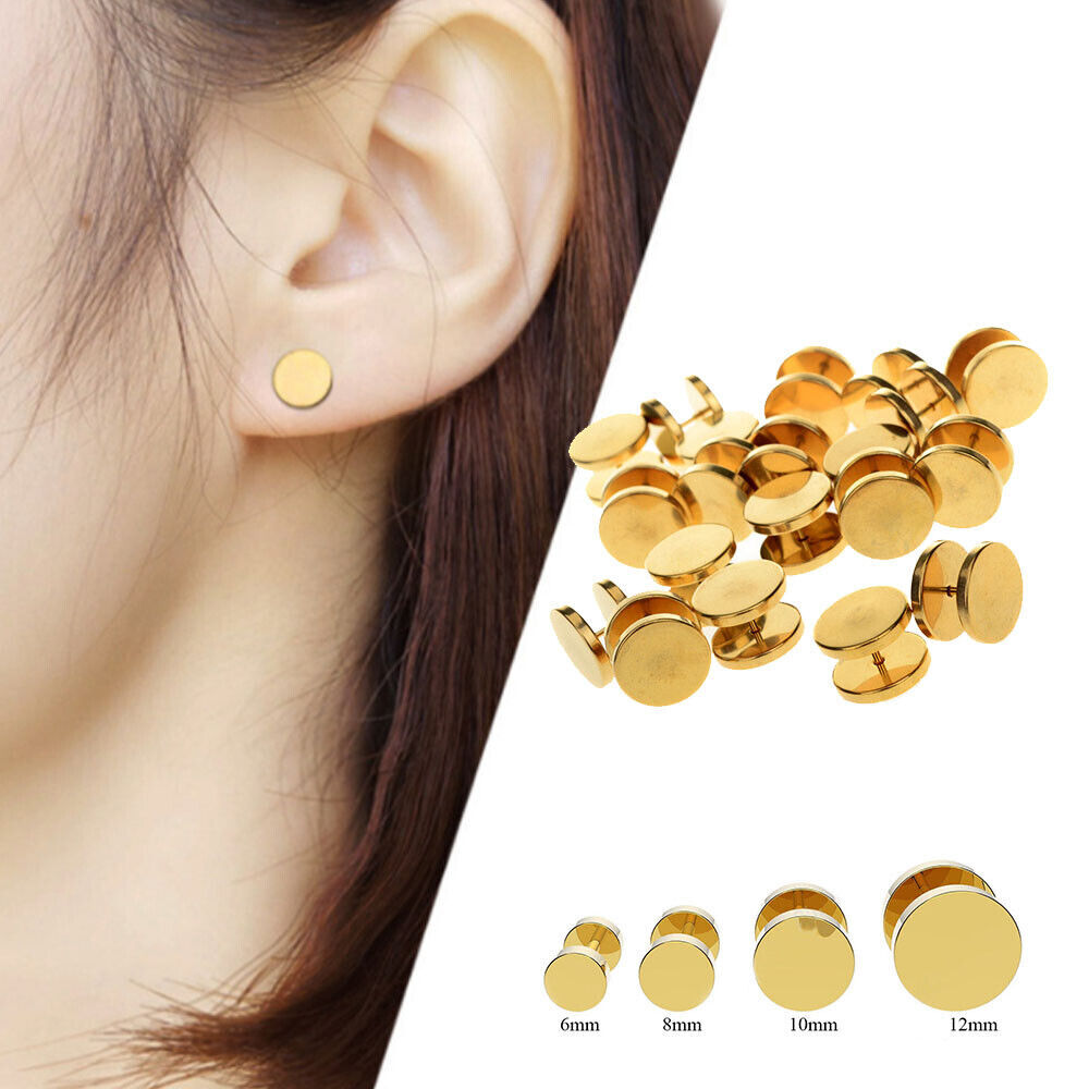 High Polished Surgical Steel Screw Flat Back Disc Stud Earrings for Women Men