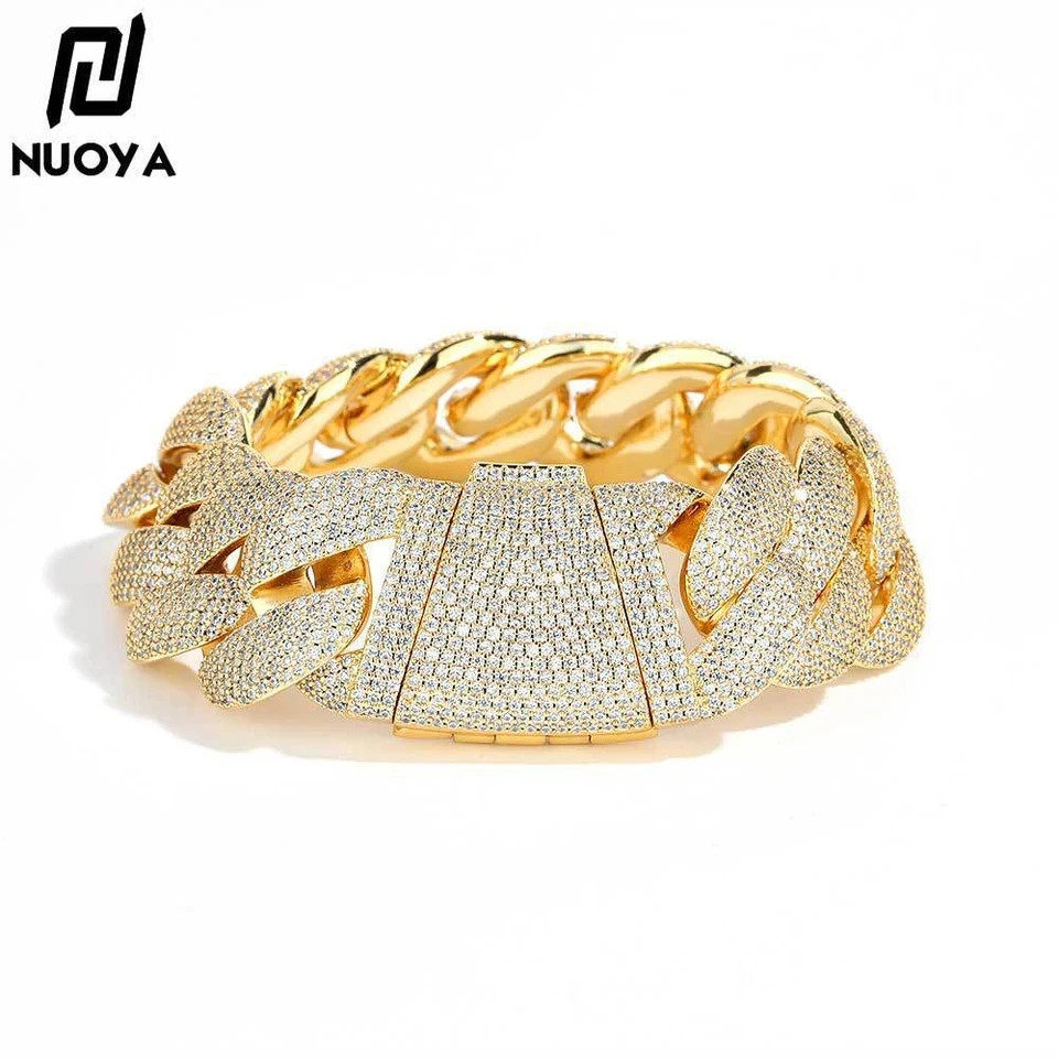 9Ct Round Cut Simulated Diamond Men’s Cuban Link Bracelet 14k Yellow Gold Plated