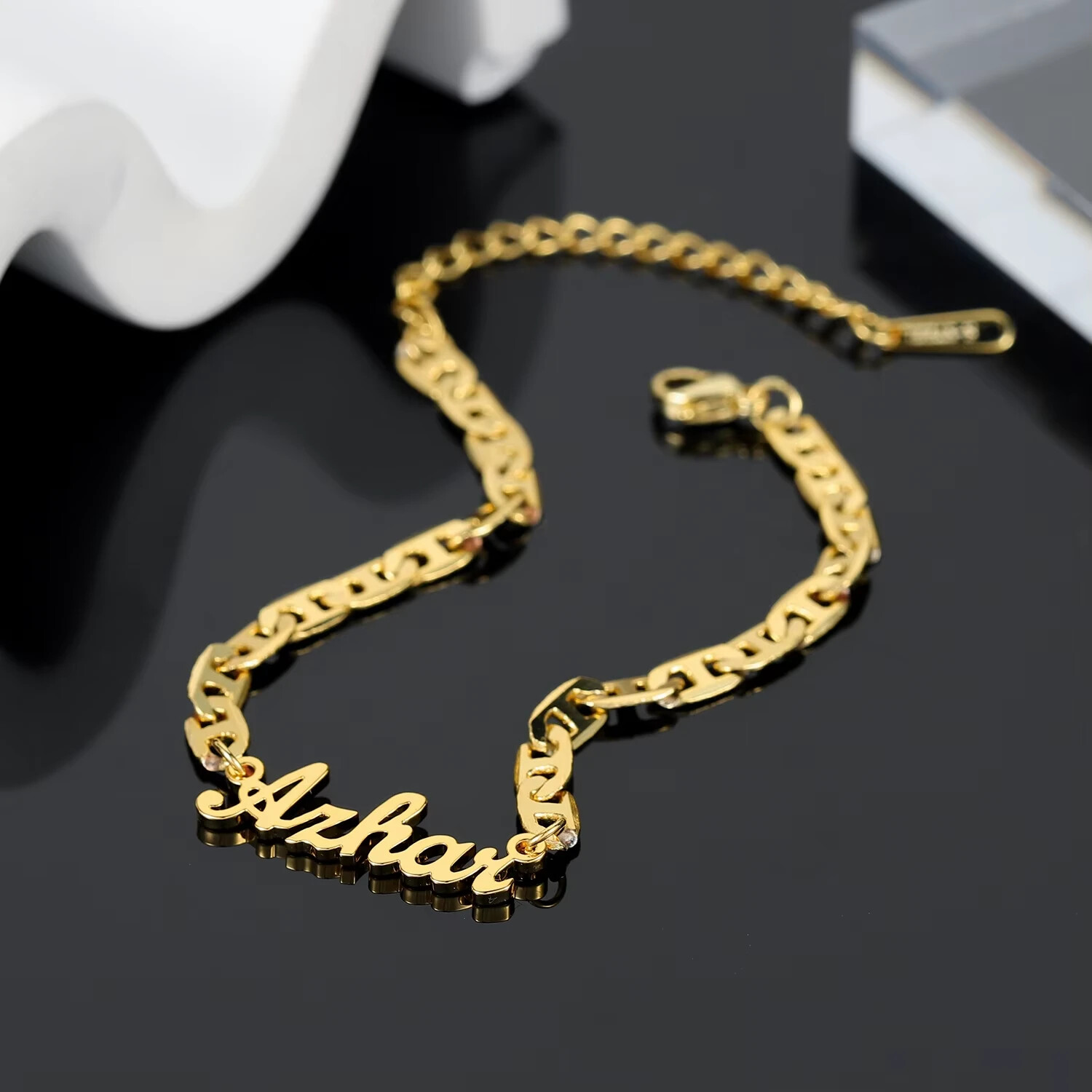 Customized Name Anklet Flat Chain Stainless Steel Jewelry Gold Silver Letters