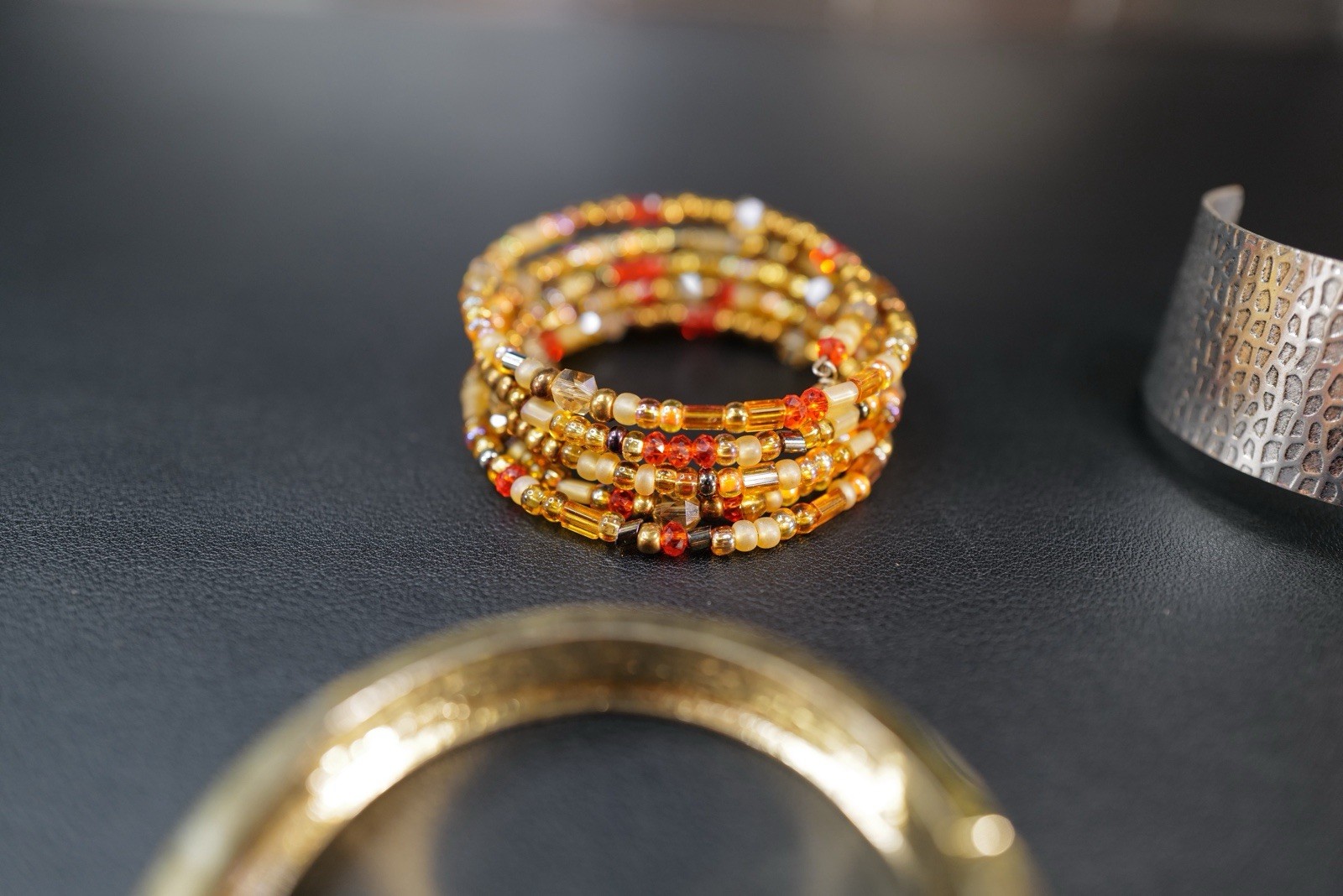 9 Pc Bracelet Gold & Silver Tone Orange Red Brown Mix Styles Bangles K39