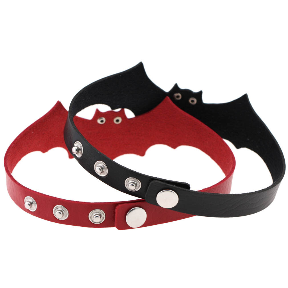 Gothic Bat Pattern PU Leather Choker Collar Necklace Halloween Cosplay Party