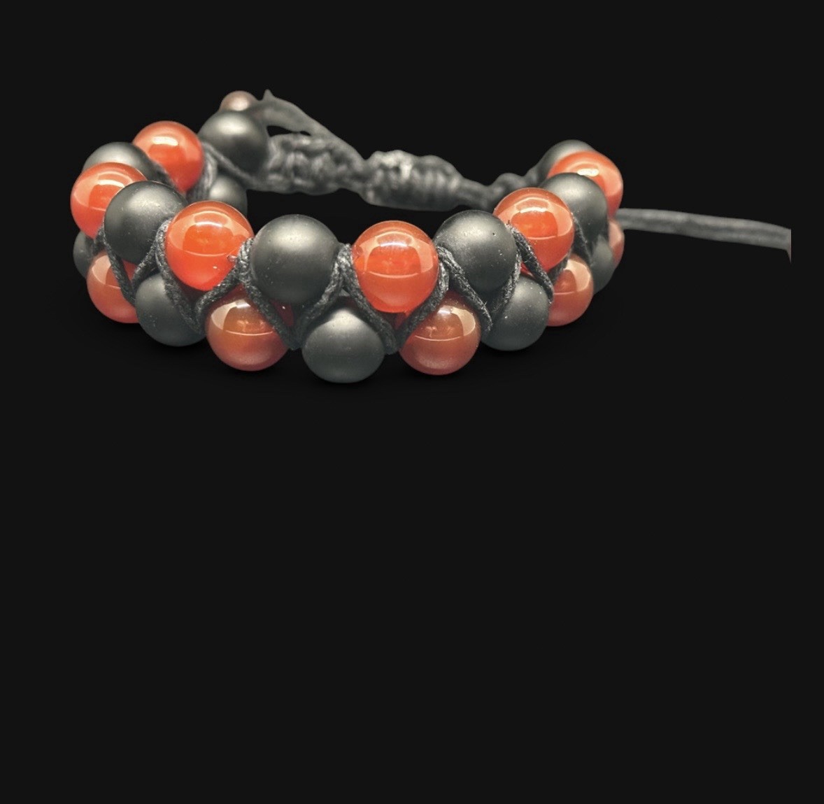 Black Matte Onyx, Red Jade Double Shamballa Bracelet 6.5″