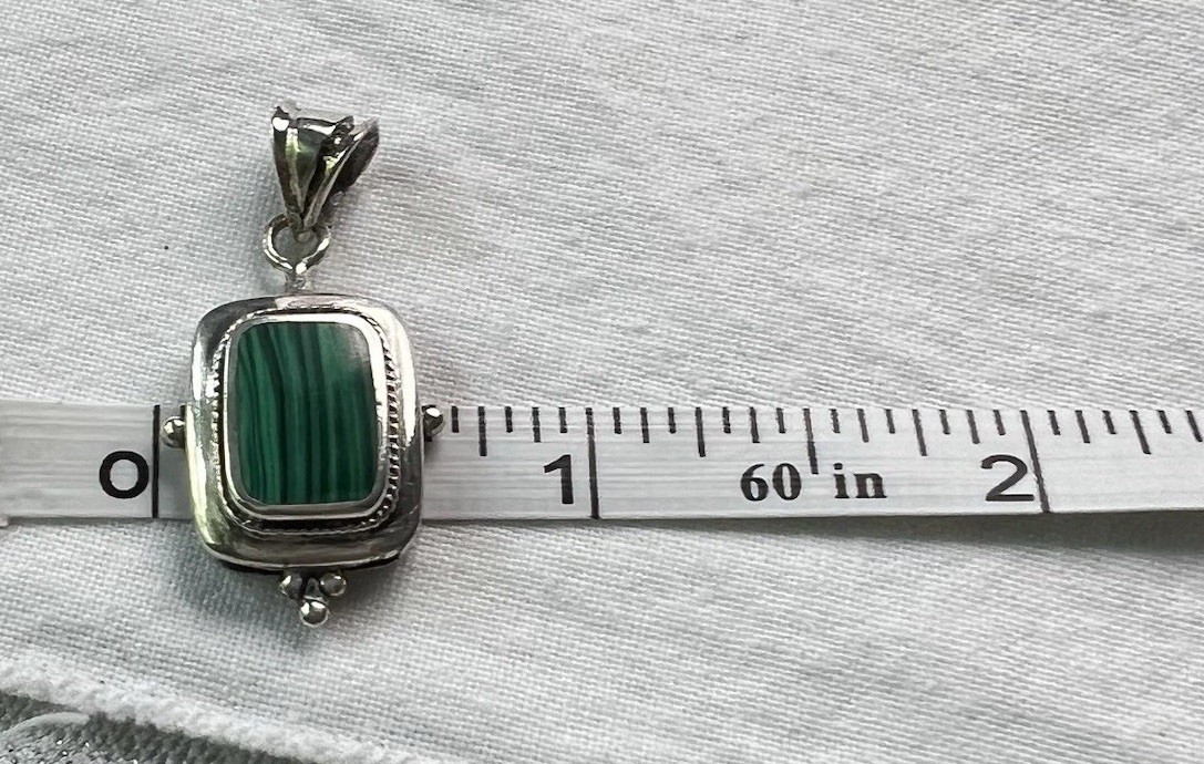 Small Silver-tone Pendant with Green Stone (Possibly Malachite?)