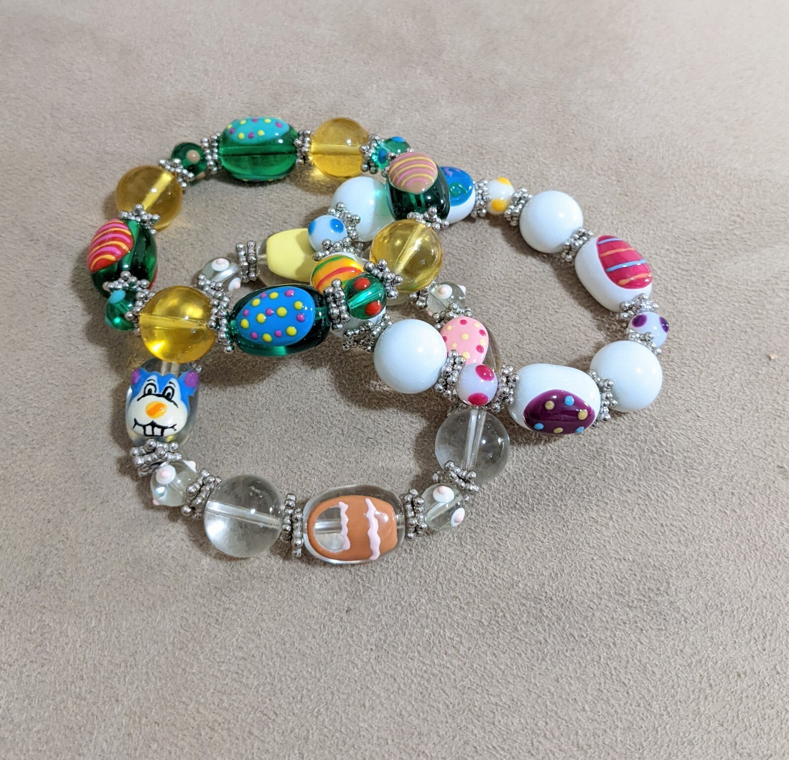 Easter Bracelets Bunny Egg Easter Egg Hunting Beaded Stretch Wholesale Lot of 6