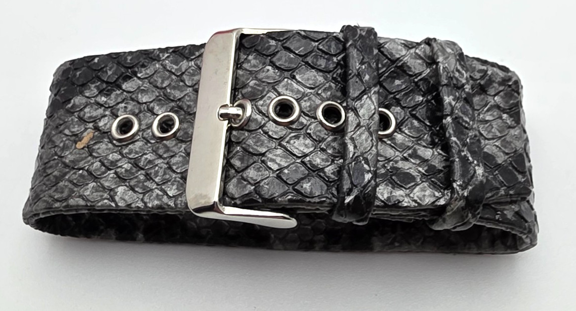 Gray Black Faux Snake Skin Cuff Bracelet Wide Buckle Adjustable 6–8” Silver Tone