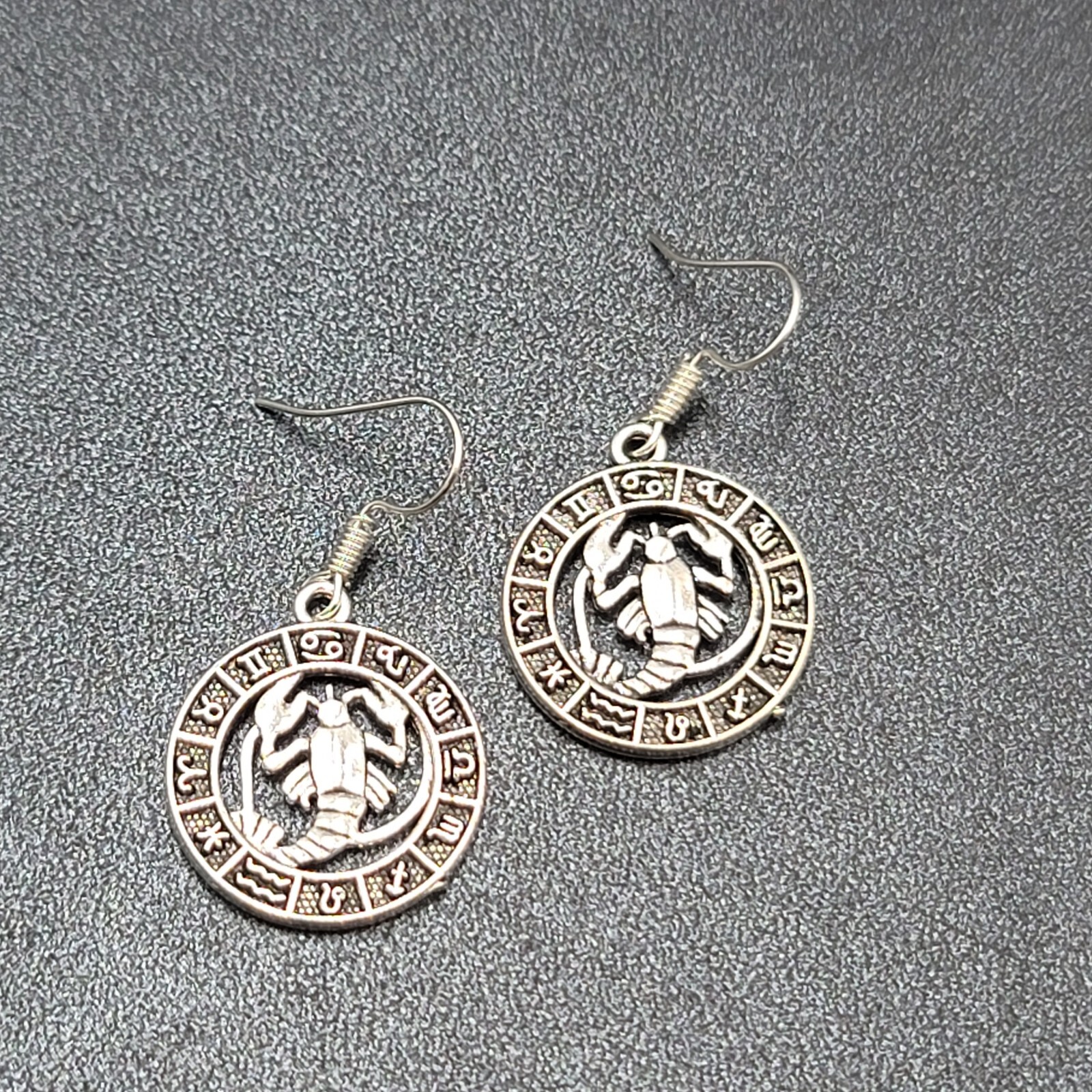 Zodiac Pierced Earrings Silver tone Dangle 7/8″