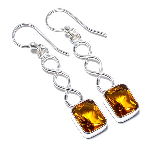 Citrine Gemstone 925 Silver Plated Spiral Earring 1.79″ A314