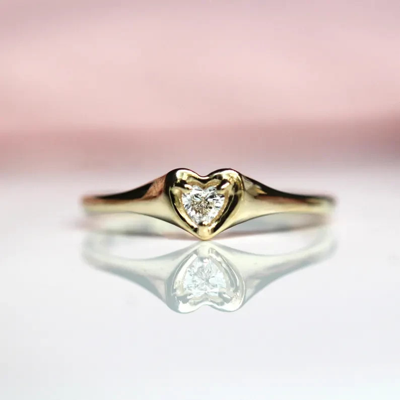 2 CT Heart Cut Simulated Diamond Pretty Unique Heart Ring 14K Yellow Gold Plated