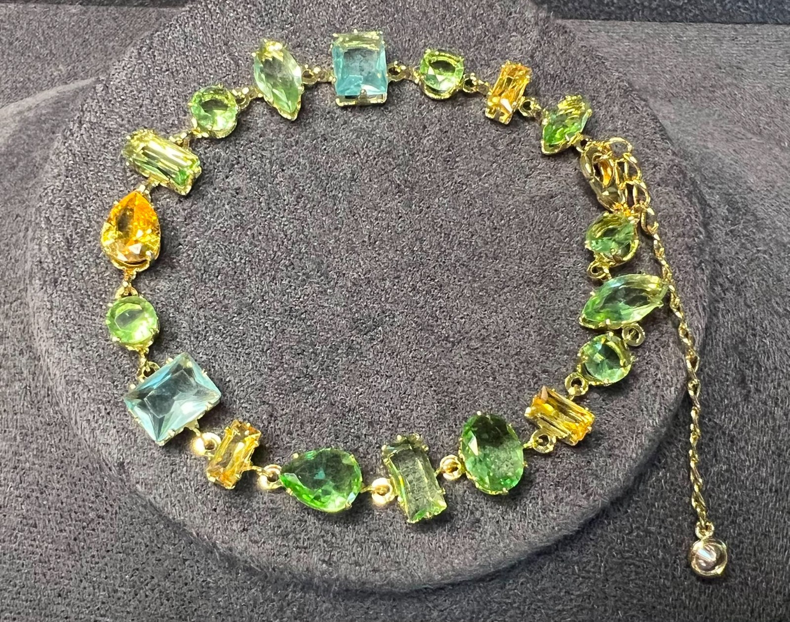 18K Gold Plated Crystal Zircon Bracelet Green Blue Yellow Pave Adjustable 21cm