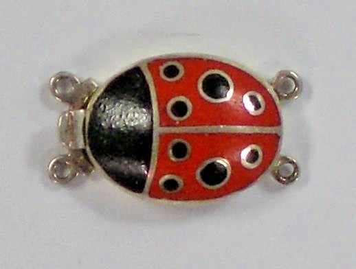 Silver Color Lady Bug Clasp with Black and Red Inlay 1 1/8 Inch