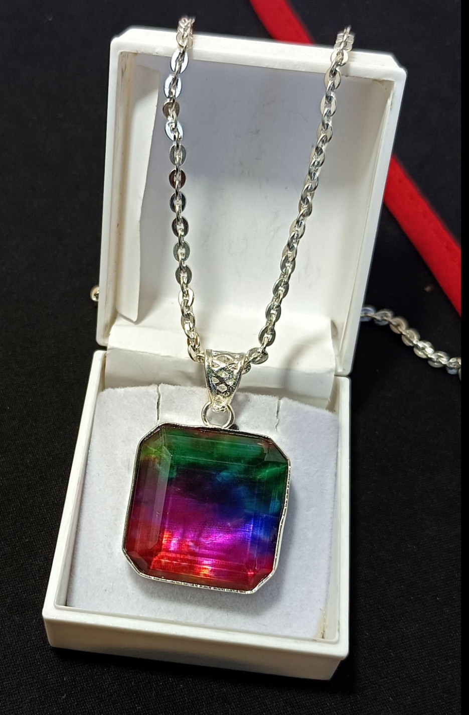 67.25 Ct Natural Ammolite Doublet Rainbow Pendant With Chain MultiColor Gemstone