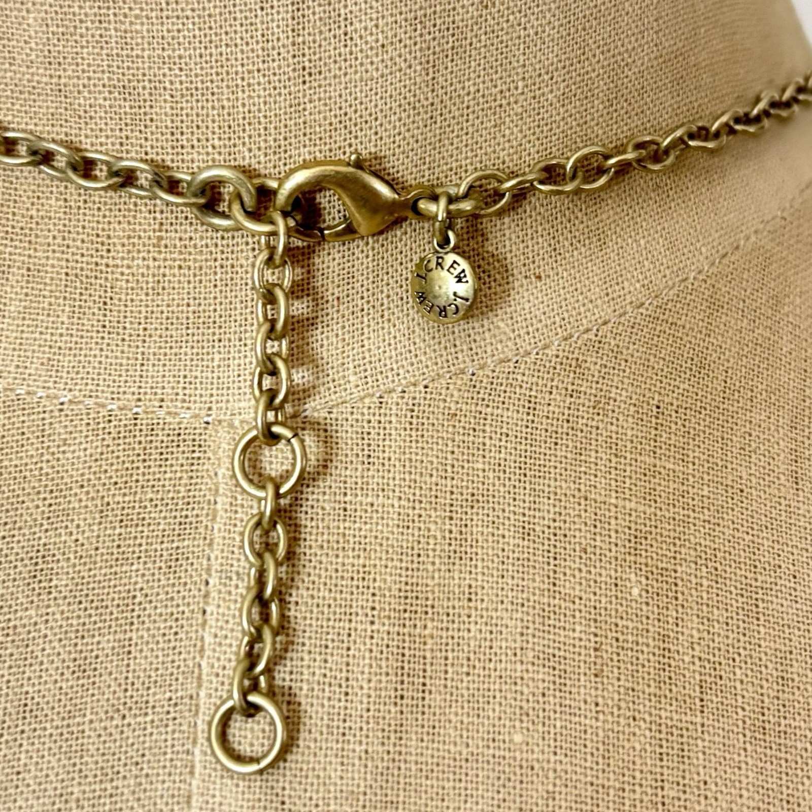 J.Crew Faux Tortoise Shell Brown Acrylic Gold Tone Rhinestone 18″-20″ Necklace