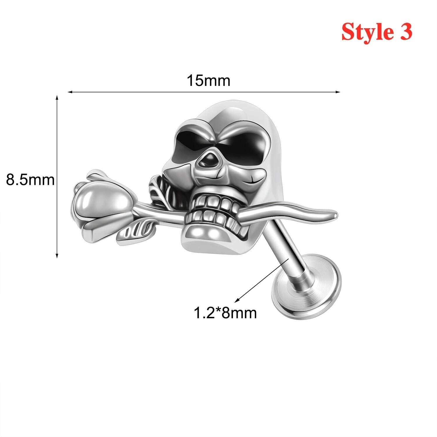 16G Stainless Steel Lip Ring Punk Skull Labret Piercing Helix Piercing Jewelry
