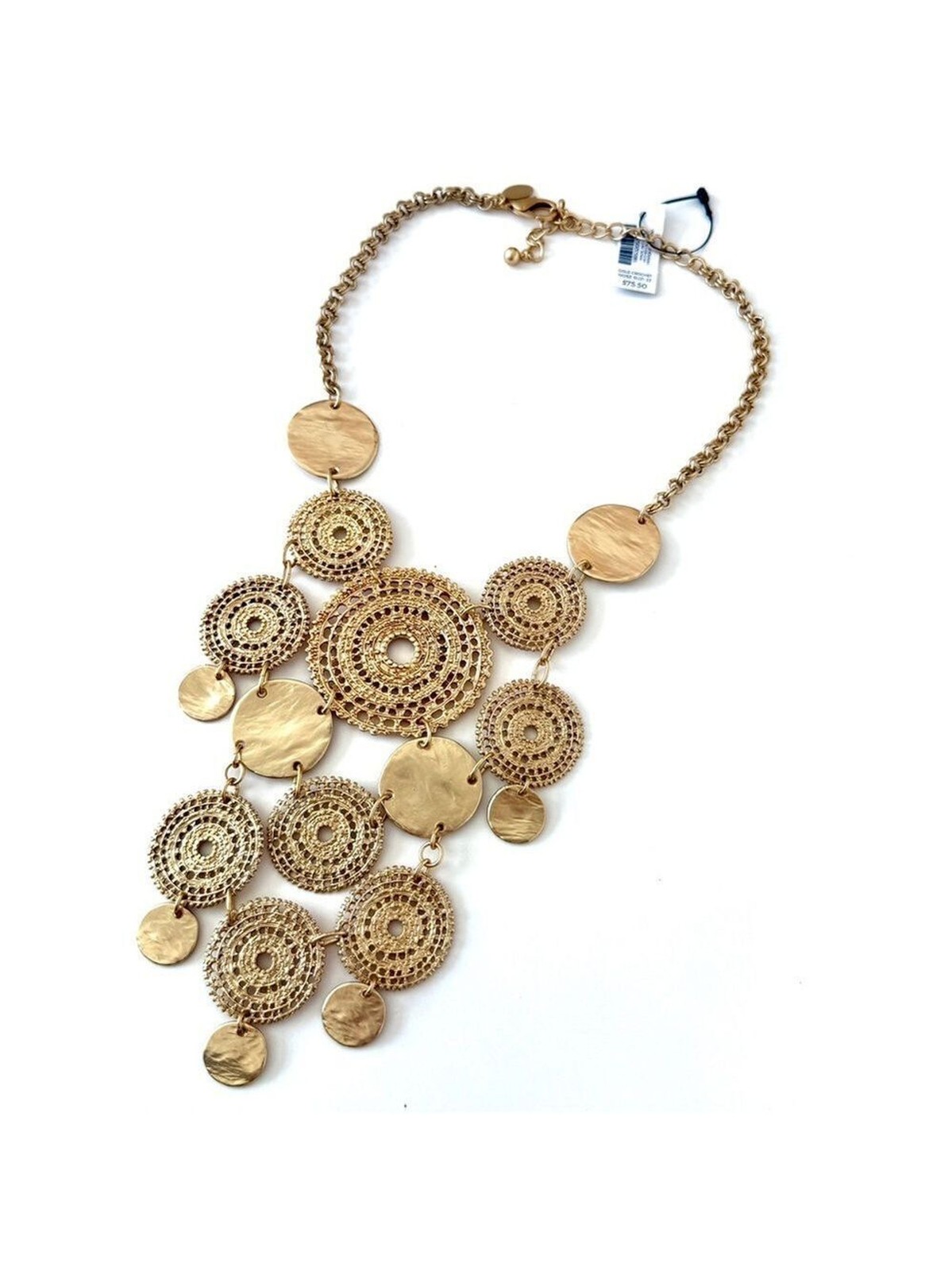 CHICO’s Brilliant Gold Medallion Disc Statement Bib Necklace | LIGHTWEIGHT | NWT