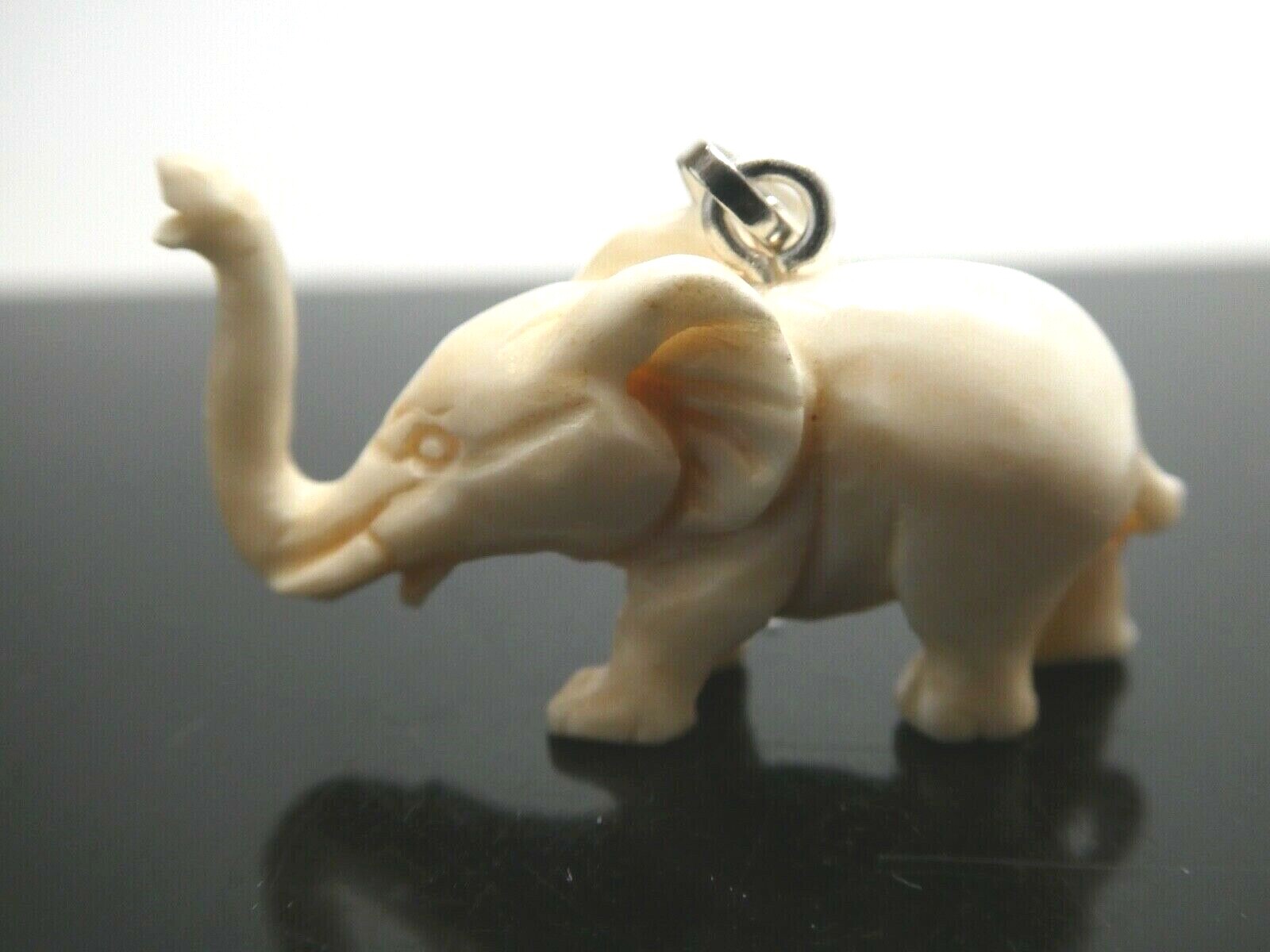 ELEPHANT Carved Water Buffalo Bubalus Bubalis Bone Pendant Necklace With Cord