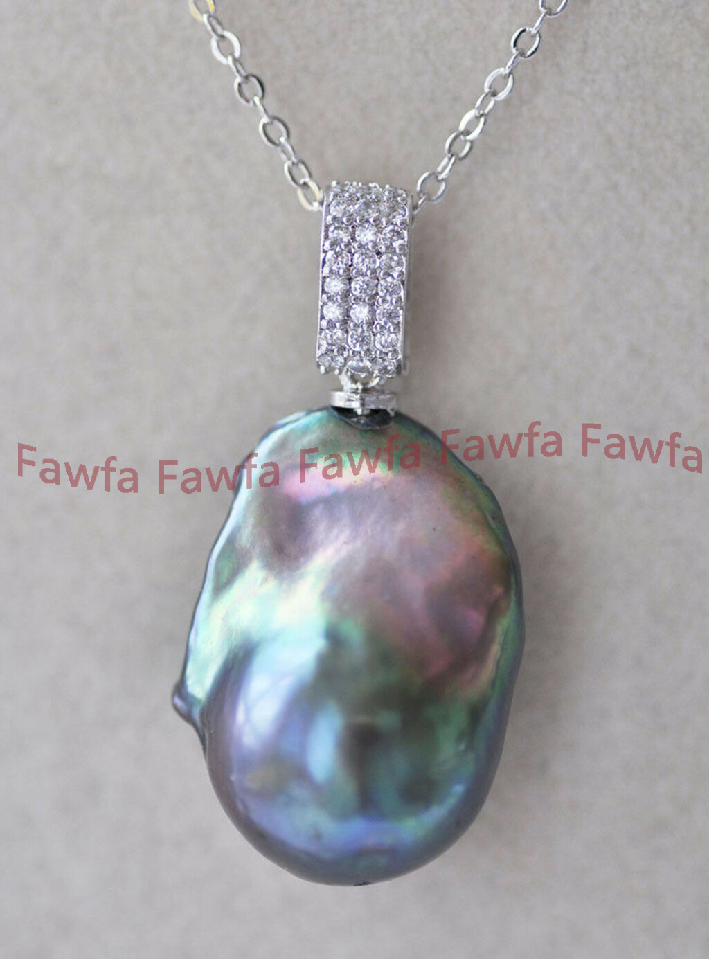 15x20mm Natural Peacock Black Keshi Baroque Pearl Pendant Necklace 17″ Chain AAA