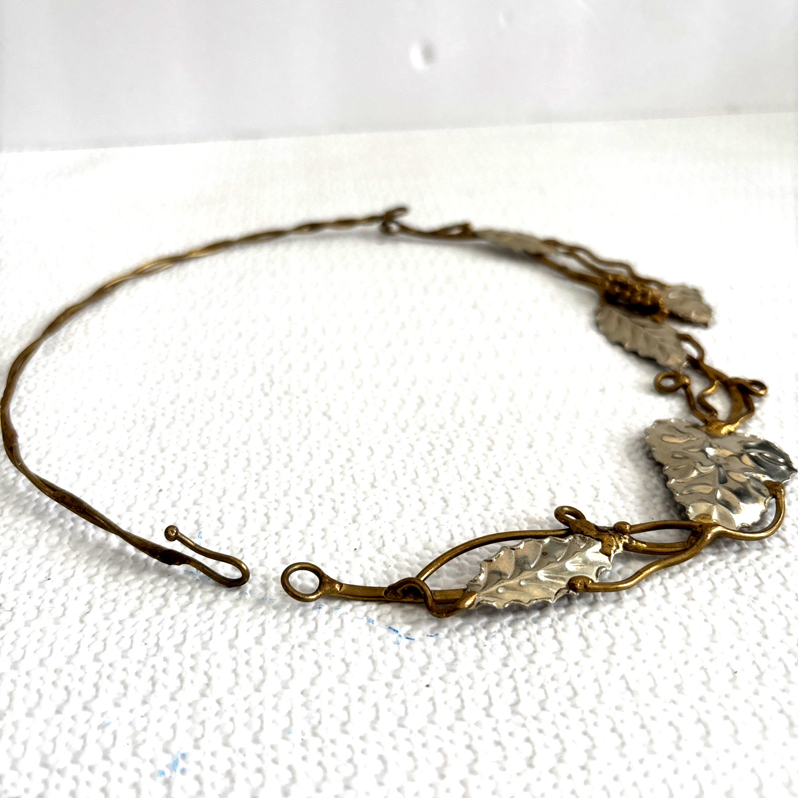 Two Tone Artisan Collar Necklace Gold Silver Color Leaf Grape Bunch Boho