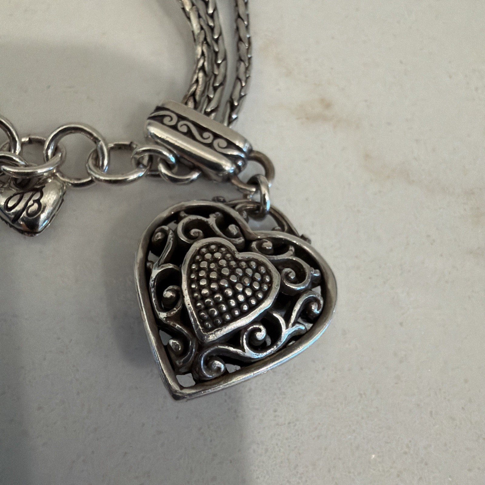 Brighton Reno Heart Silver Crystal Charm Bracelet