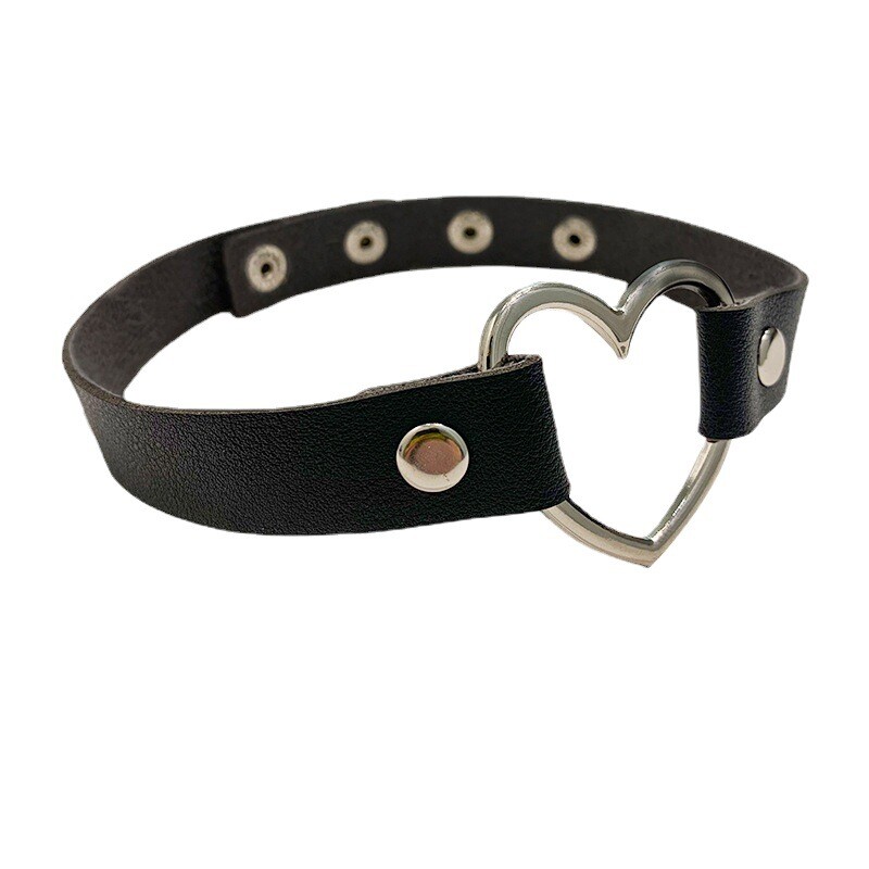 PU Leather Choker Necklace Adjustable Heart Chain Neck Collar Gothic Punk Gift