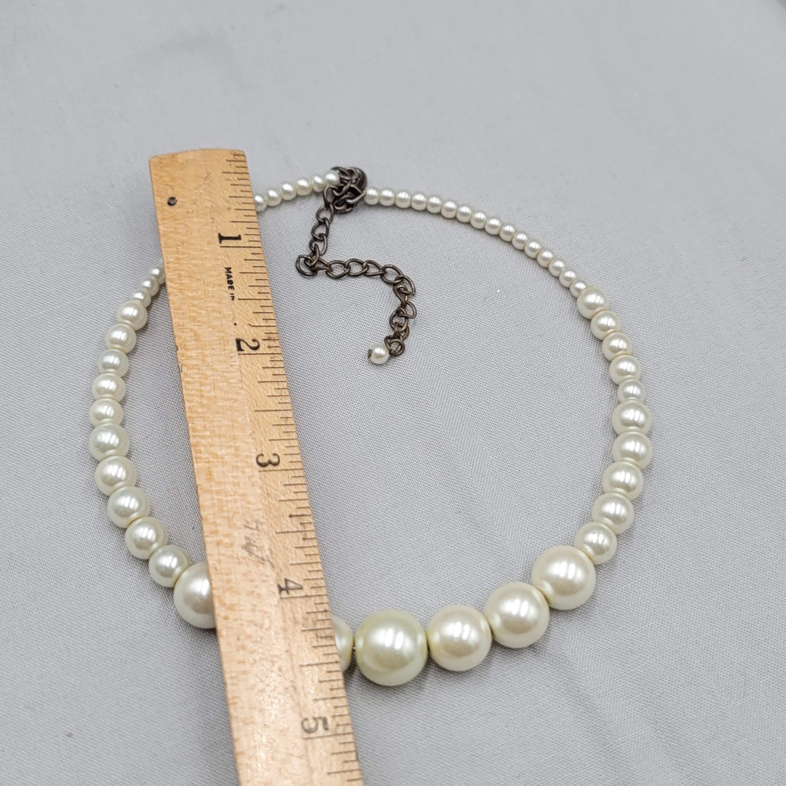 White Bead Collar Chocker Necklace Adj 12″+