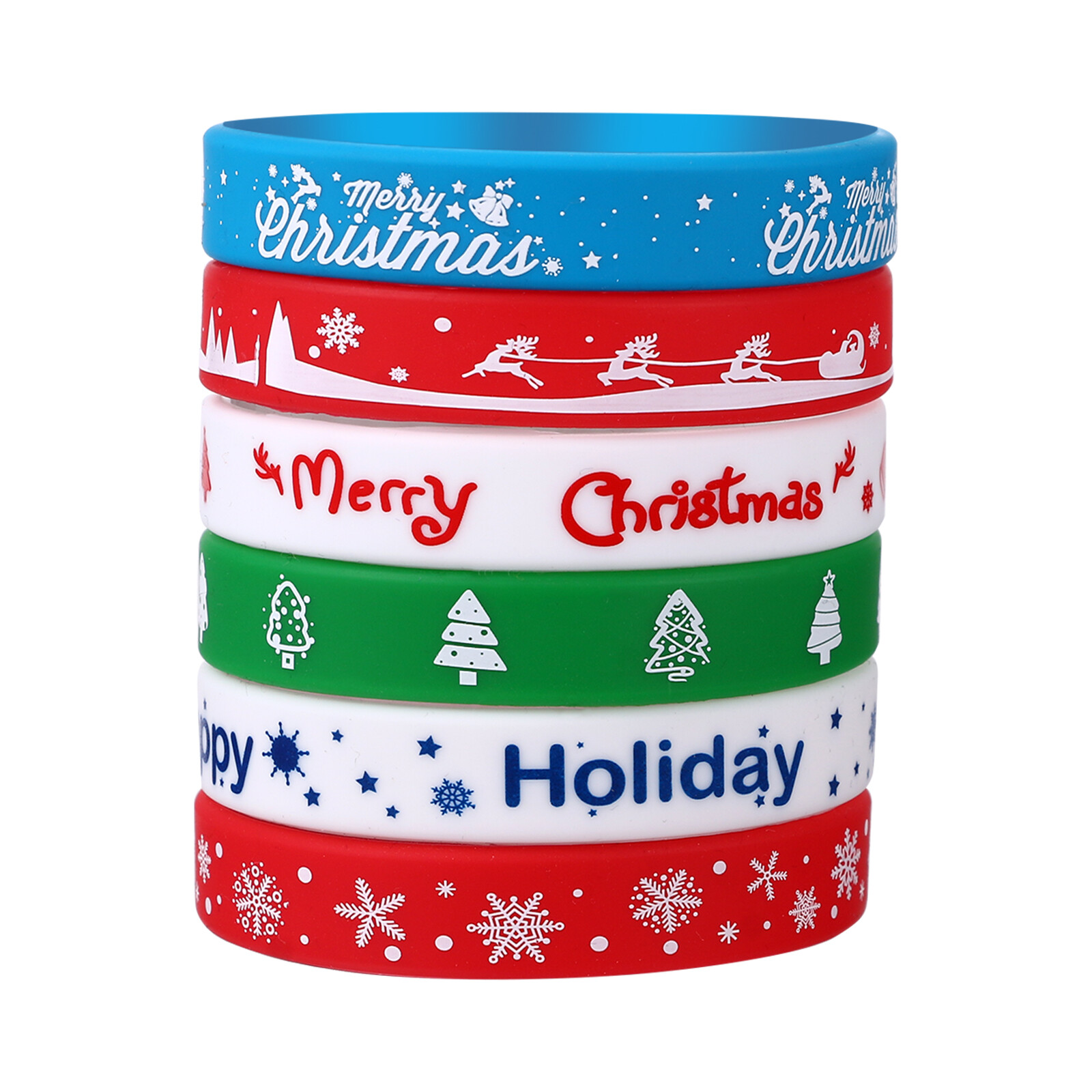 6/8/10pcs Christmas Silicone Bracelet Set Adjustable Holiday Rubber Wristbands