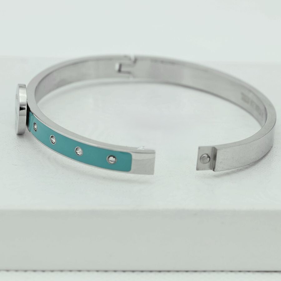 6.5″ Womens Stainless Steel,High Polish Turquoise CZ Iecd Bangle Bracelet*BOX