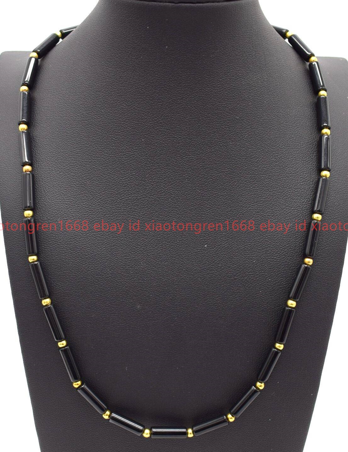 Beautiful New Handmade Pretty 13x4mm Black Agate Gemstone Necklace 16-36in