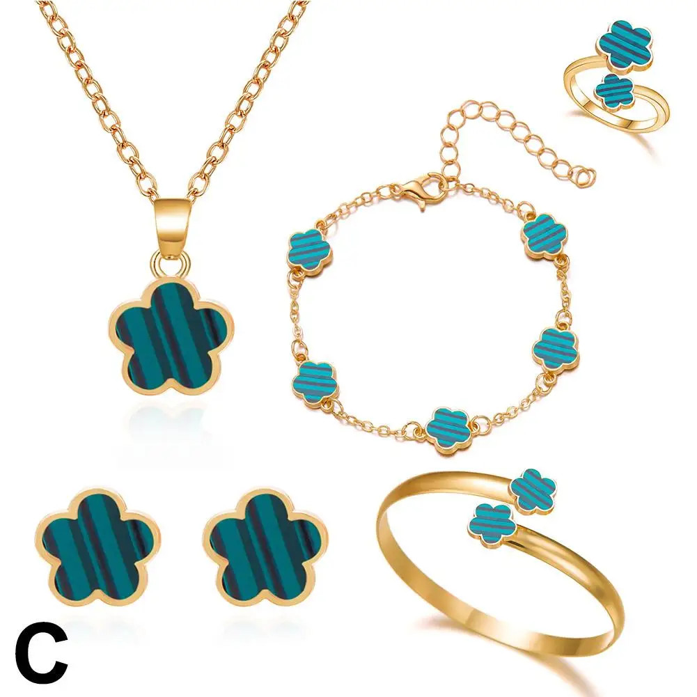 5 Pcs Set Jewelry Stainless Steel Five Leaf Clover 316L Bracelets for Women Eleg