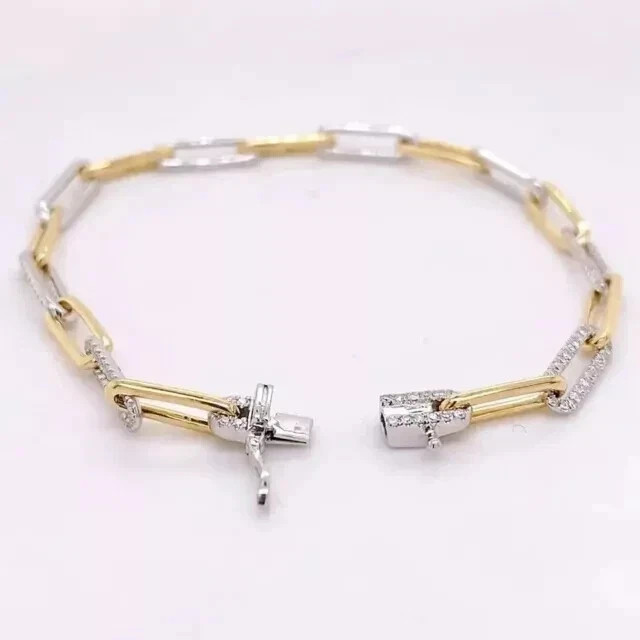 5 Ct Round Simulated Diamond Stunning Paperclip Bracelet 14K 2-Tone Gold Plated