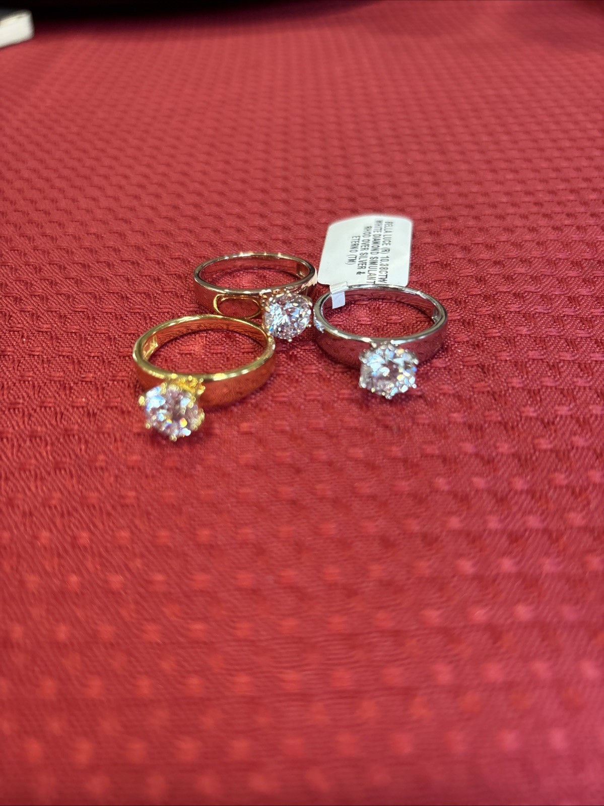 Sparkly Bella Luce Rhodium, 18K YGP, 18K RGP Solitaire Rings (3) 10.38ctw. total