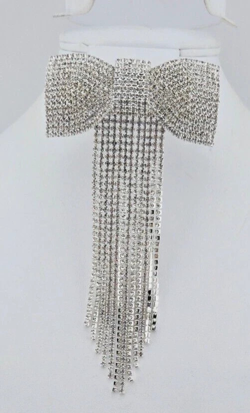 Kirks Folly Timeless Beauty Rhinestone Bow Hair Barrette Silvertone NWOT