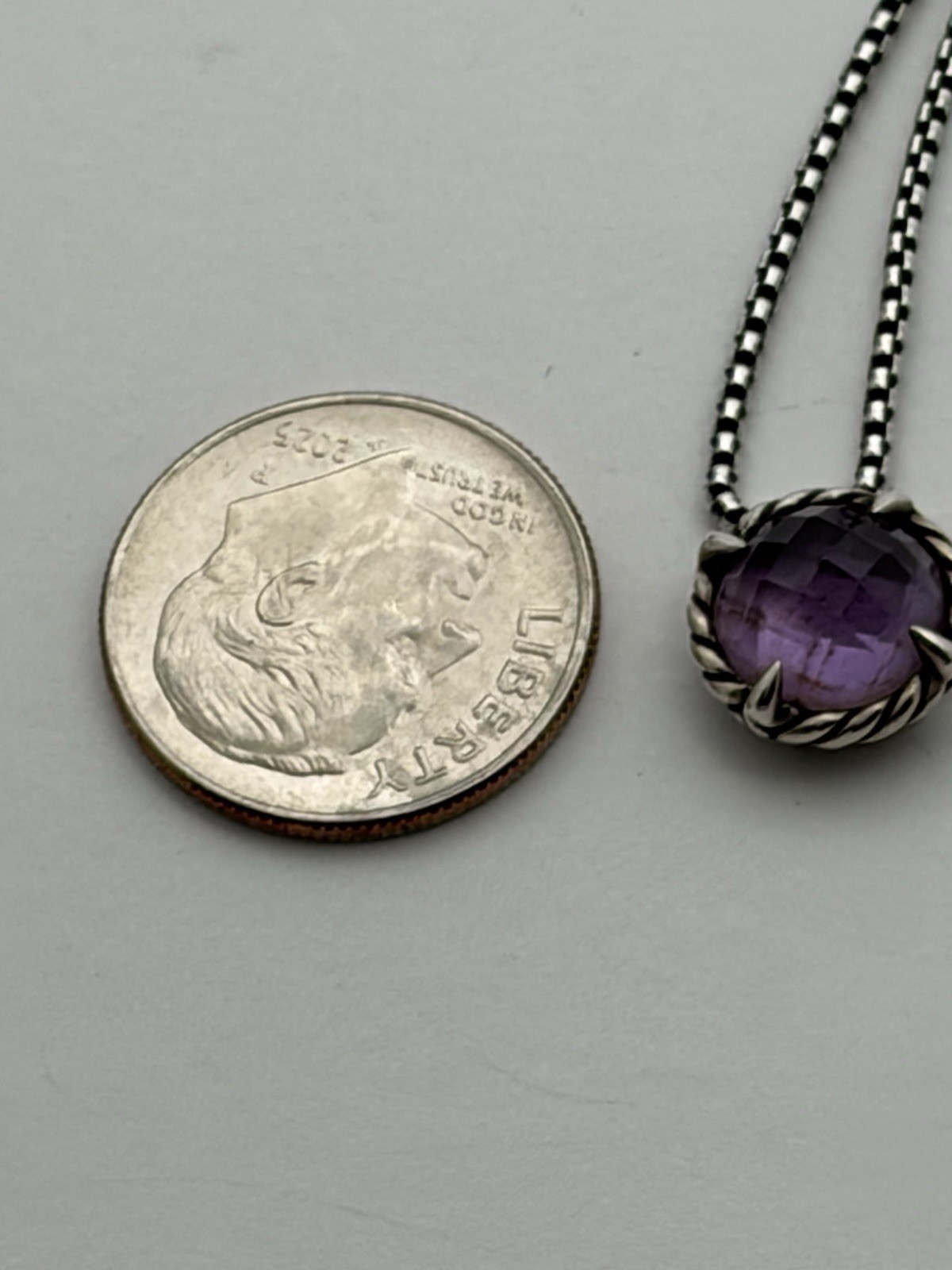 Authentic 925 David Yurman Petit Chatelaine Pendant Necklace with Amethyst 17”