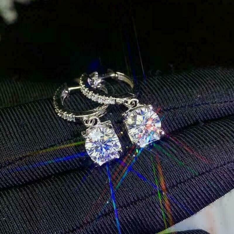 2.50Ct Round Cut Moissanite Pretty Drop/Dangle Earrings In 14K White Gold Plated