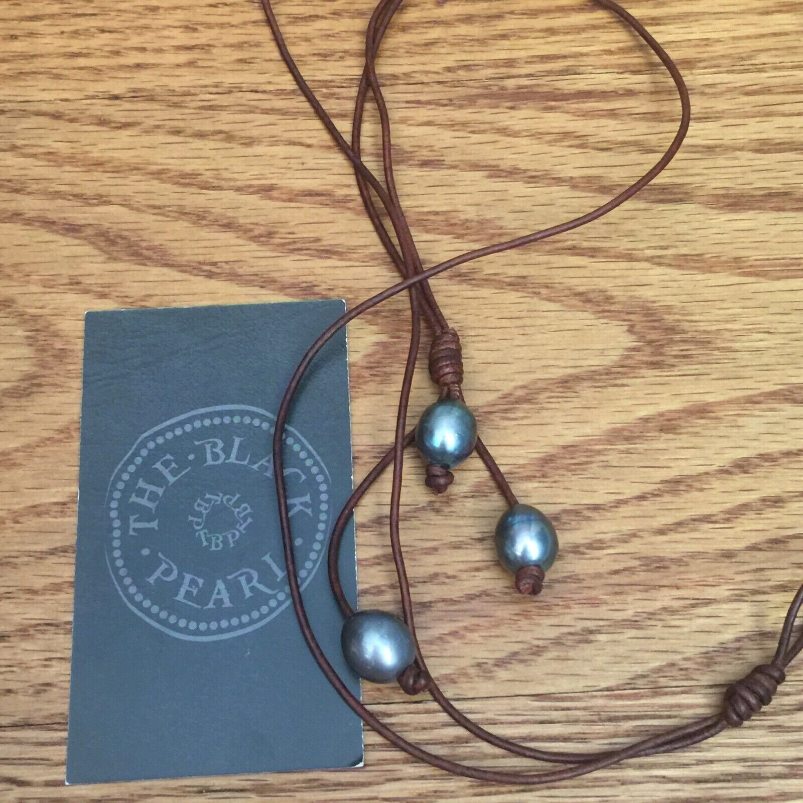 BLACK PEARL LEATHER LARIAT NECKLACE HANDMADE IN USA 10mm 35″
