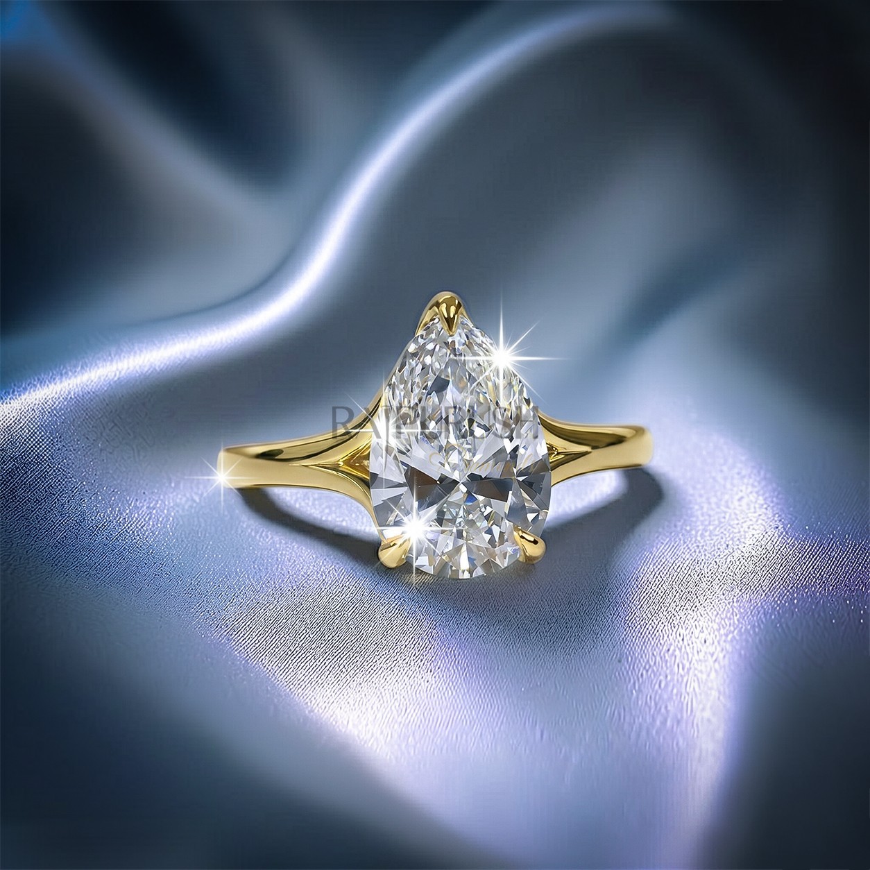 1CT Pear Moissanite Solitaire Engagement Ring 14K Yellow Gold Plated 925 Silver