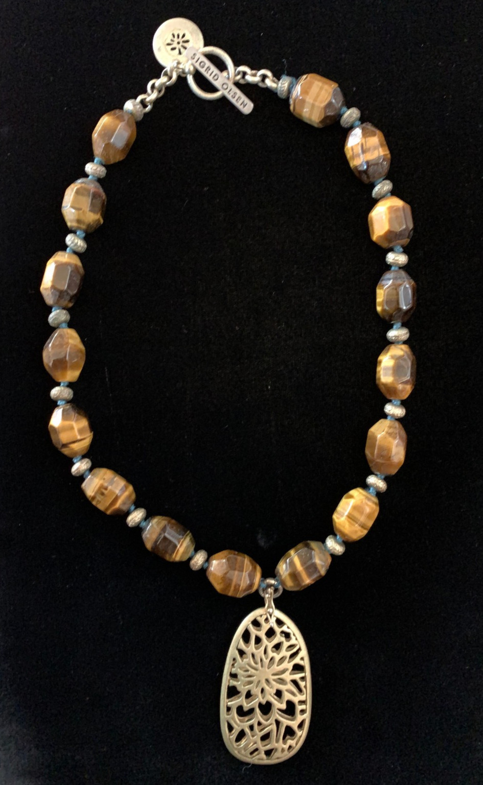 SIGRID OLSEN Chunky Tiger’s Eye Stone w/Gold-tone Removable Pendant Necklace
