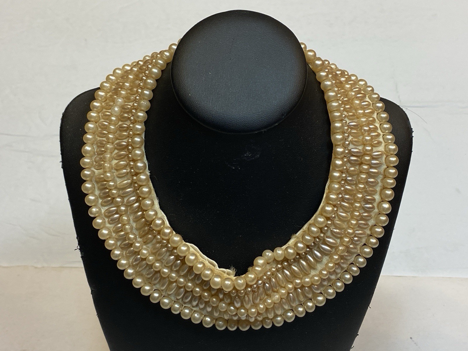 Faux Pearl Necklace Choker Sweater Collar Multiple Strands Satin Row Baby Seeds