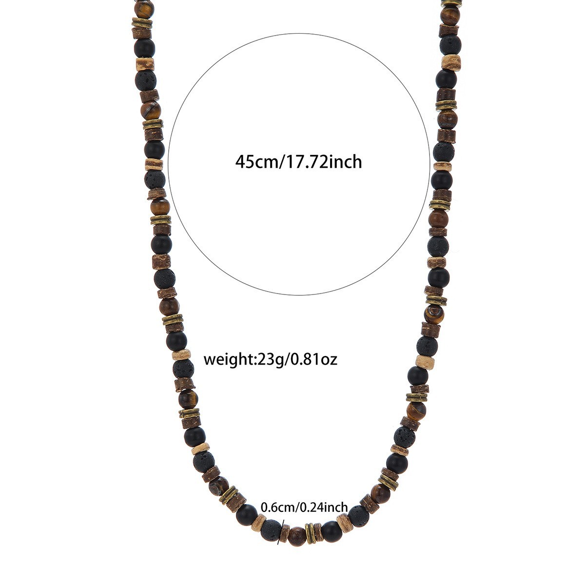 Mens Boho Necklace Tiger Eye Lava Stone Wood Beads Surfer Handmade Choker