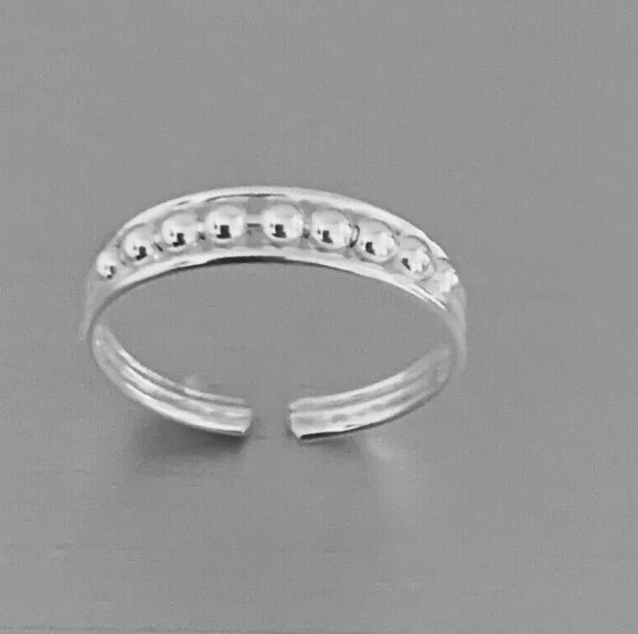Womens Daily Use Solid Metal Adjustable 2mm Beaded Band Foot Toe Ring 925 Silver