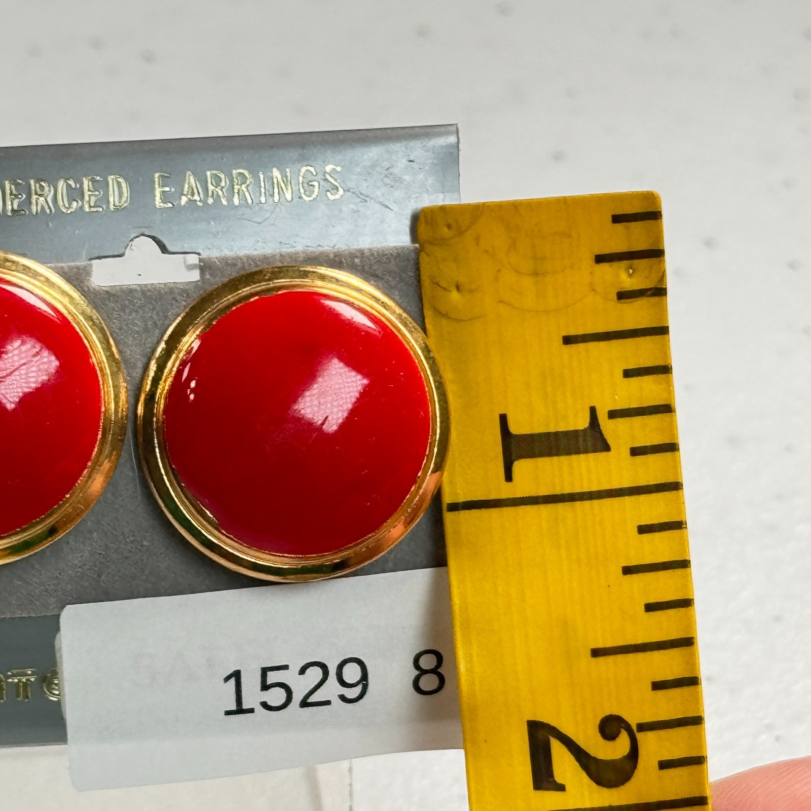 Vintage Pierced Earrings Red Enamel Dome Gold Tone 80s Statement Studs