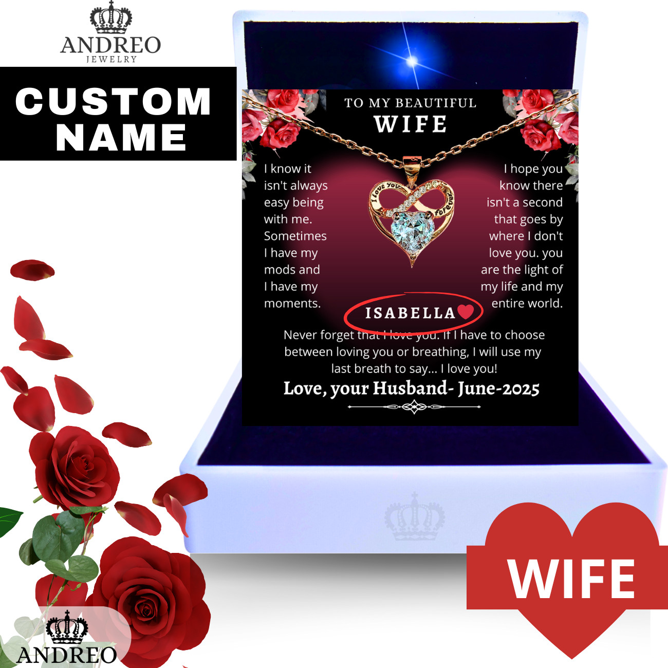 18k Infinity Wife CUSTOM Romantic Necklace Anniversary Birthday Gifs By Husband