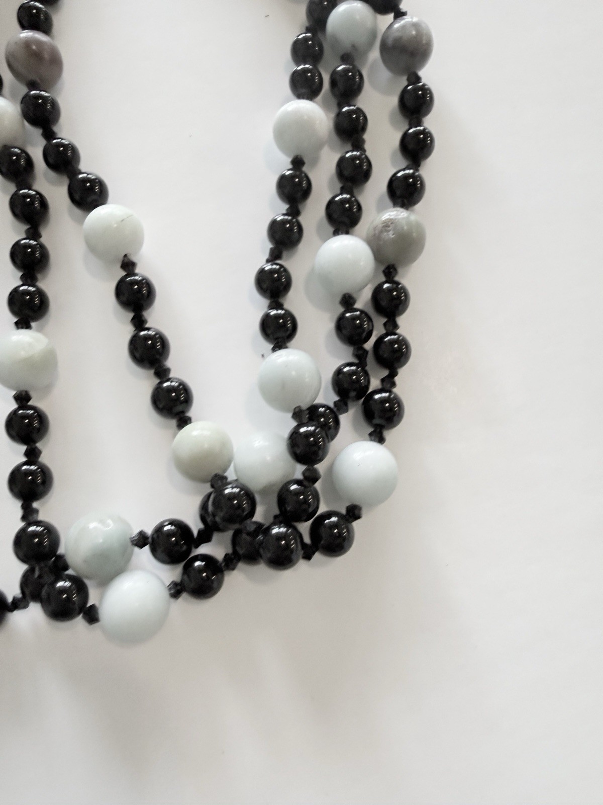 Black White Gray Glass Beaded Multi-Strand Layered Necklace Toggle Closure