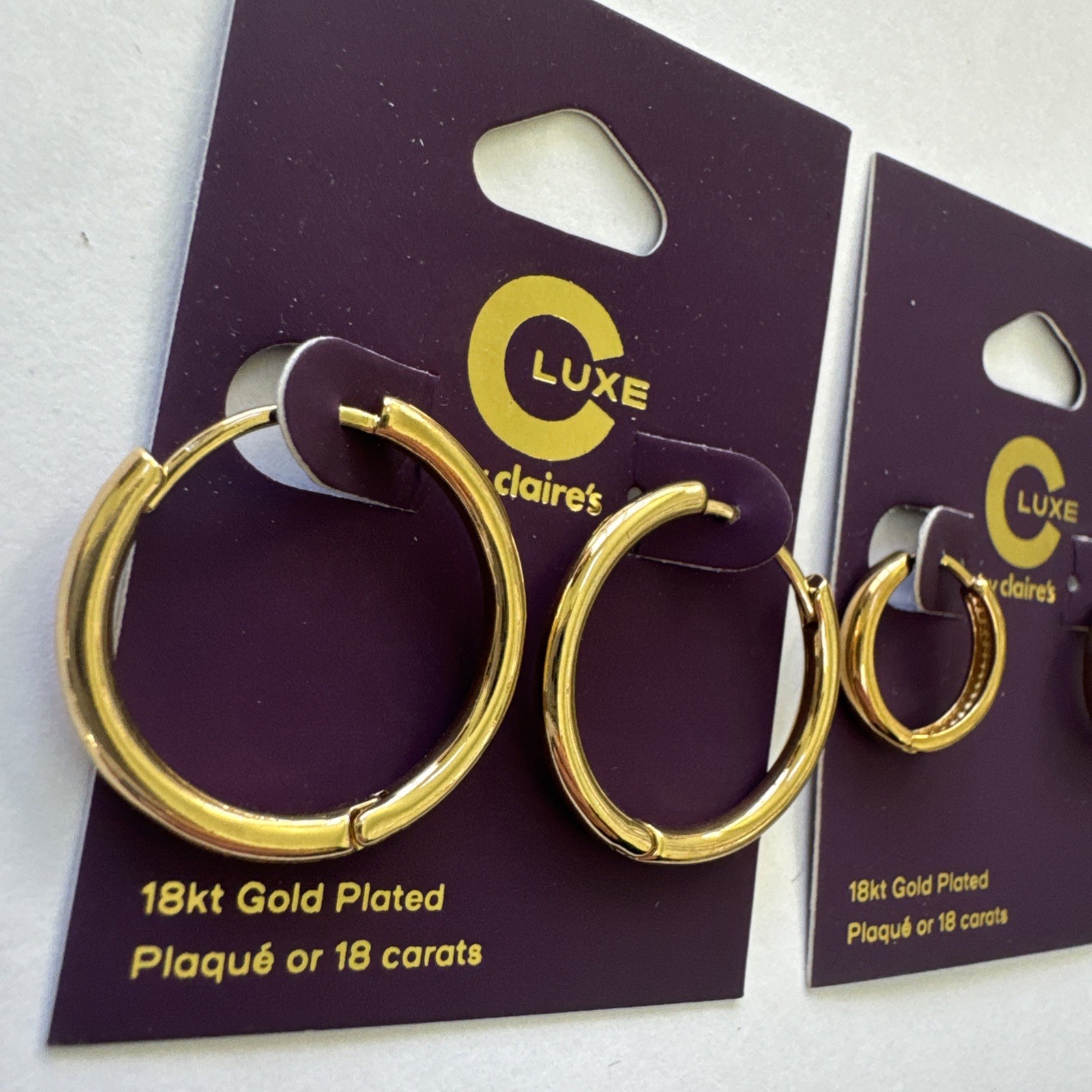 C Luxe By Claire’s 18k Gold Plated Hoop Gold Lot 2 Earrings NEW Clicker