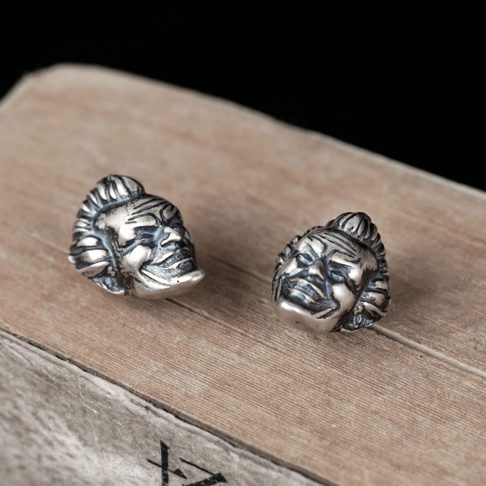 Chinese Pure Silver S925 Clown Head Hip-Hop Fashion Earbob Earrings Pair
